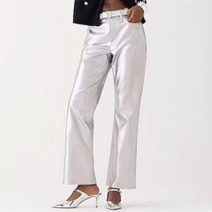 J.Crew bootcut metallic silver faux leather Pants NWT size 31